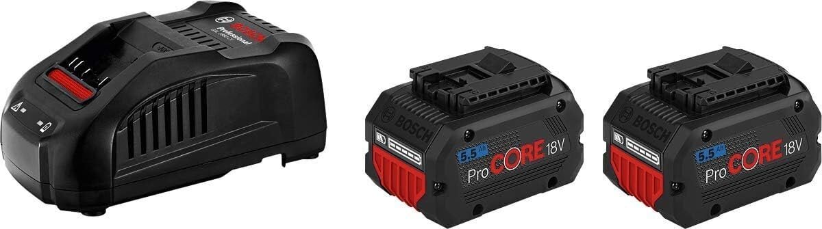 Bosch Professional 18V süsteemi aku komplekt: 2x aku procore18v 5,5 AH (18 V, 955 g) + laadija gal 1880 CV (laadimisvool 8 A) hind ja info | Tolmuimejate akud | kaup24.ee