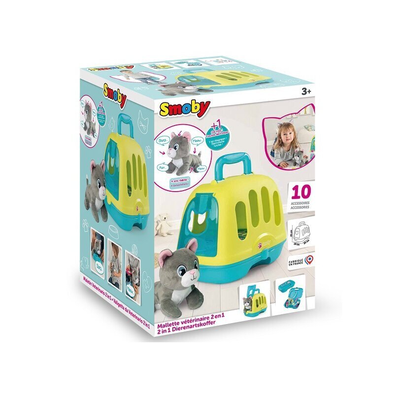 Lastele mõeldud kassihoidja koos Smoby Vet Kitiga, kaasas interaktiivne niisutav kass hind ja info | Tüdrukute mänguasjad | kaup24.ee