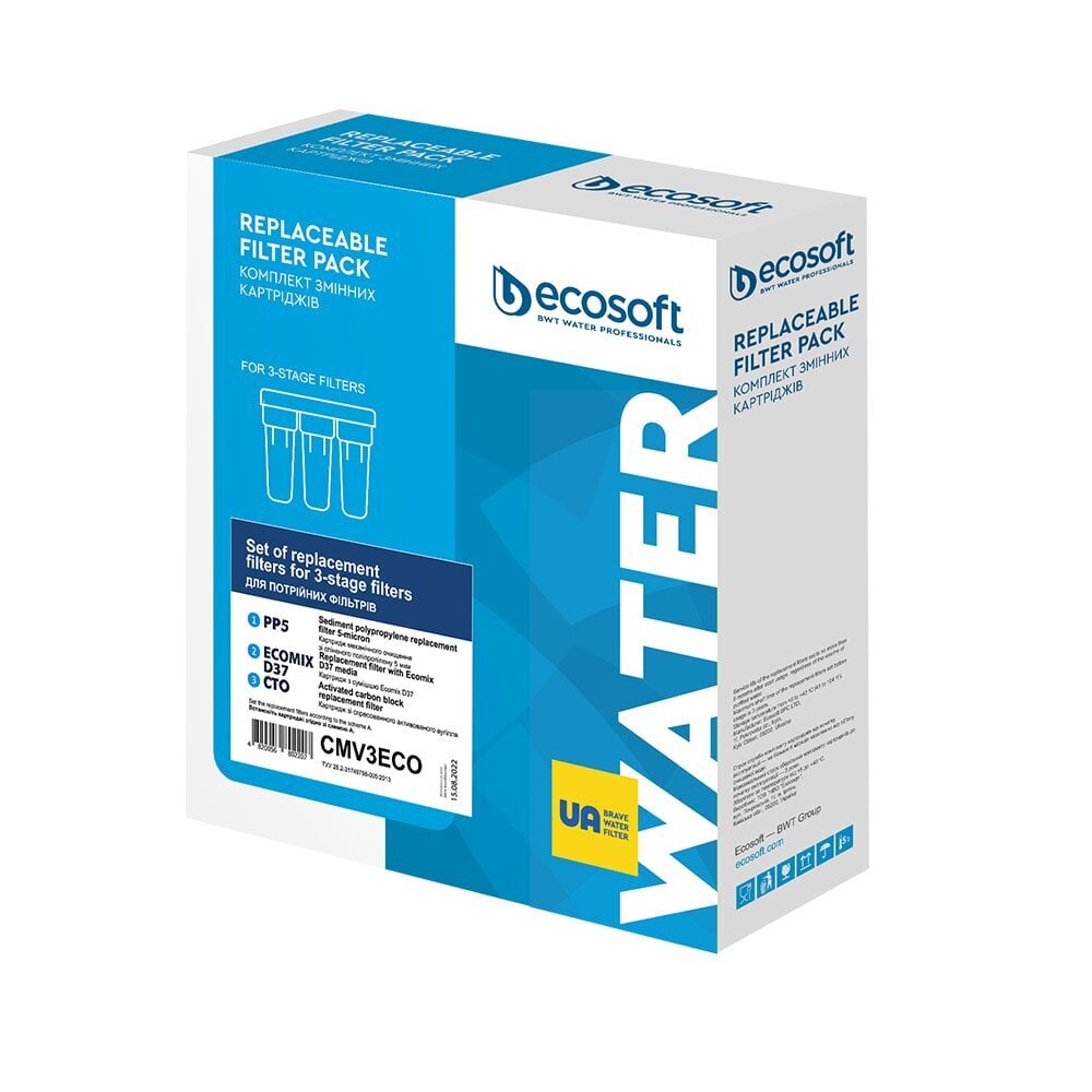Ecosofti kolmekordne filtrikassettide komplekt, CMV3ECO.Koosneb kolmest kassetist: CPV25105ECO, CRV372510ECO, CHVCB2510ECO. цена и информация | Veefiltrid | kaup24.ee