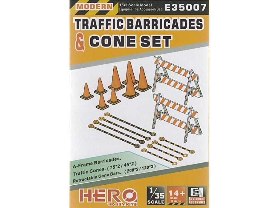 Hero Hobby Kits - Traffic Barricades & Cone Set, 1/35, E35007 hind ja info | Klotsid ja konstruktorid | kaup24.ee