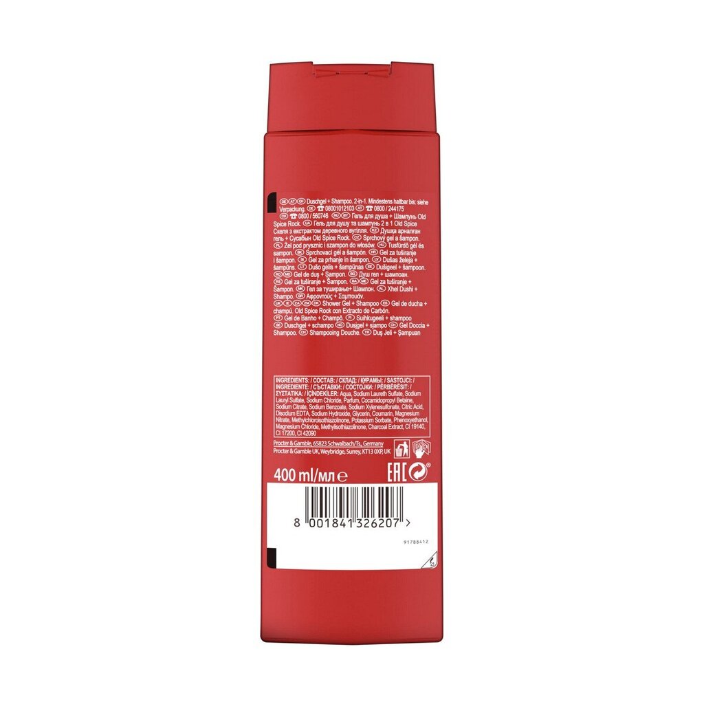 Kaks ühes geel ja šampoon Old Spice Rock With Charcoal (400 ml) hind ja info | Šampoonid | kaup24.ee