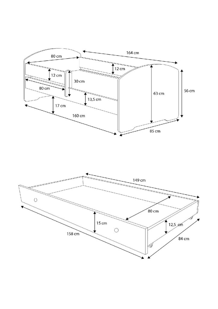 Lastevoodi Pepe Barrier Galaxy 160x80cm + madrats + sahtel цена и информация | Lastevoodid | kaup24.ee