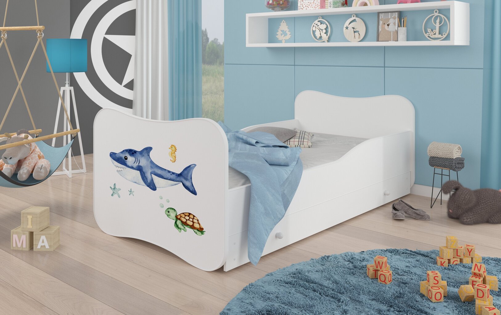 Laste voodi Gonzalo Sea Animals 160x80cm + Madrats + Sahtel hind ja info | Lastevoodid | kaup24.ee