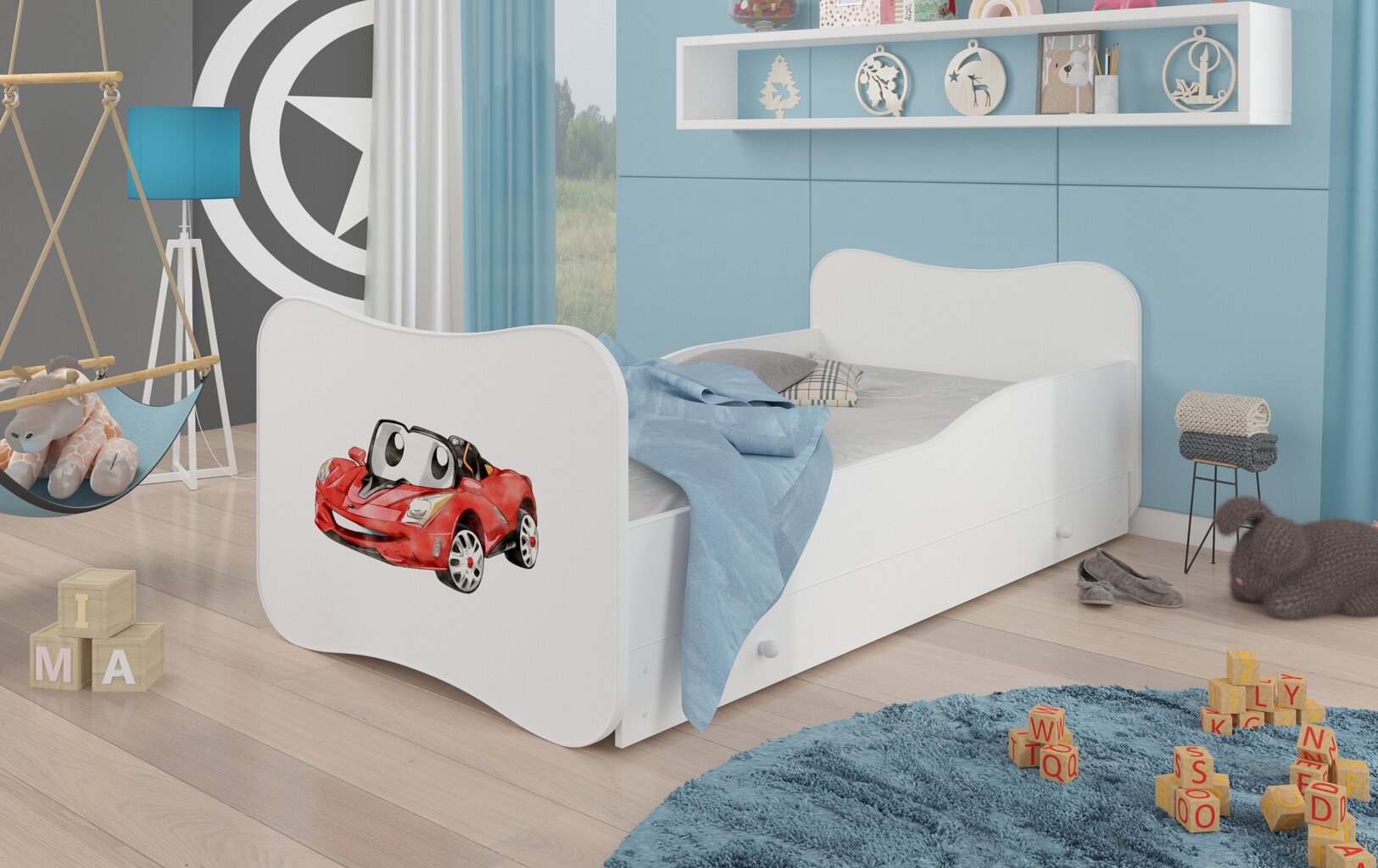 Lastevoodi Gonzalo Red Car 160x80cm + Madrats + Sahtel hind ja info | Lastevoodid | kaup24.ee