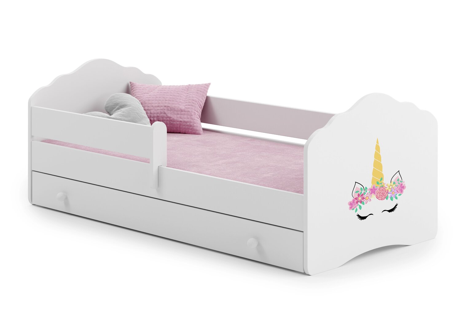 Lastevoodi Casimo Barrier Unicorn 160x80cm + madrats + sahtel цена и информация | Lastevoodid | kaup24.ee