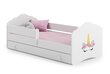 Lastevoodi Casimo Barrier Unicorn 160x80cm + madrats + sahtel цена и информация | Lastevoodid | kaup24.ee