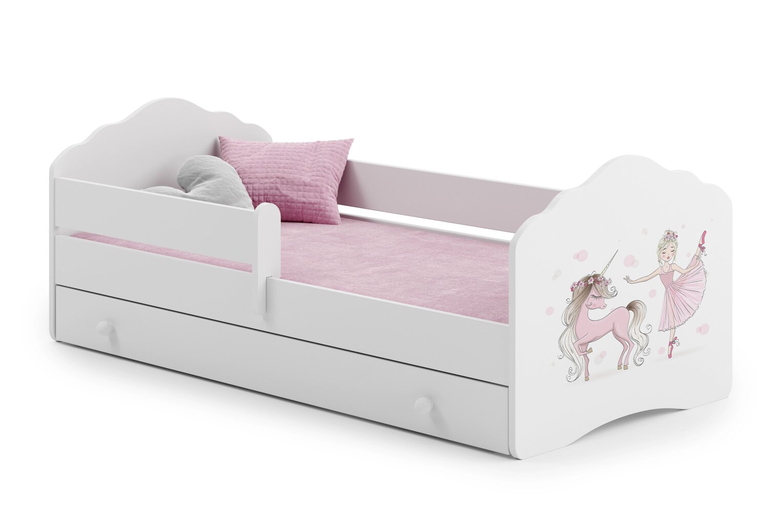 Lastevoodi Casimo Barrier Ballerina with Unicorn 160x80cm + madrats + sahtel цена и информация | Lastevoodid | kaup24.ee