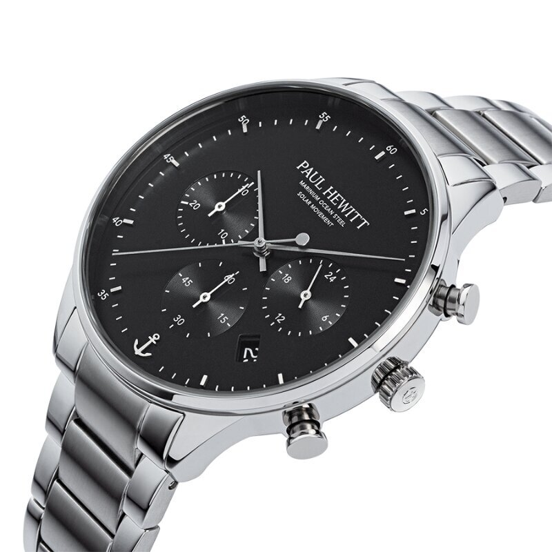 Meeste käekell Paul Hewitt Solar Chrono Silver Black PH-W-0301 PH-W-0301 цена и информация | Meeste käekellad | kaup24.ee