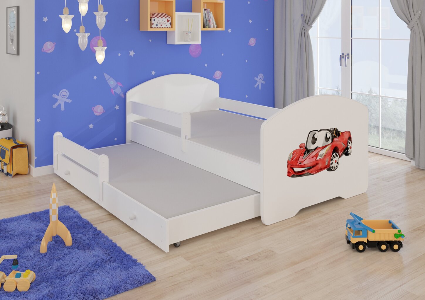 Lastevoodi Pepe II Barrier Red Car 160x80cm + Madrats hind ja info | Lastevoodid | kaup24.ee