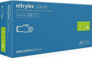 Ühekordsed nitriilkindad Mercator Nitrylex Classic, suurus S, 100 tk. цена и информация | Рабочие перчатки | kaup24.ee