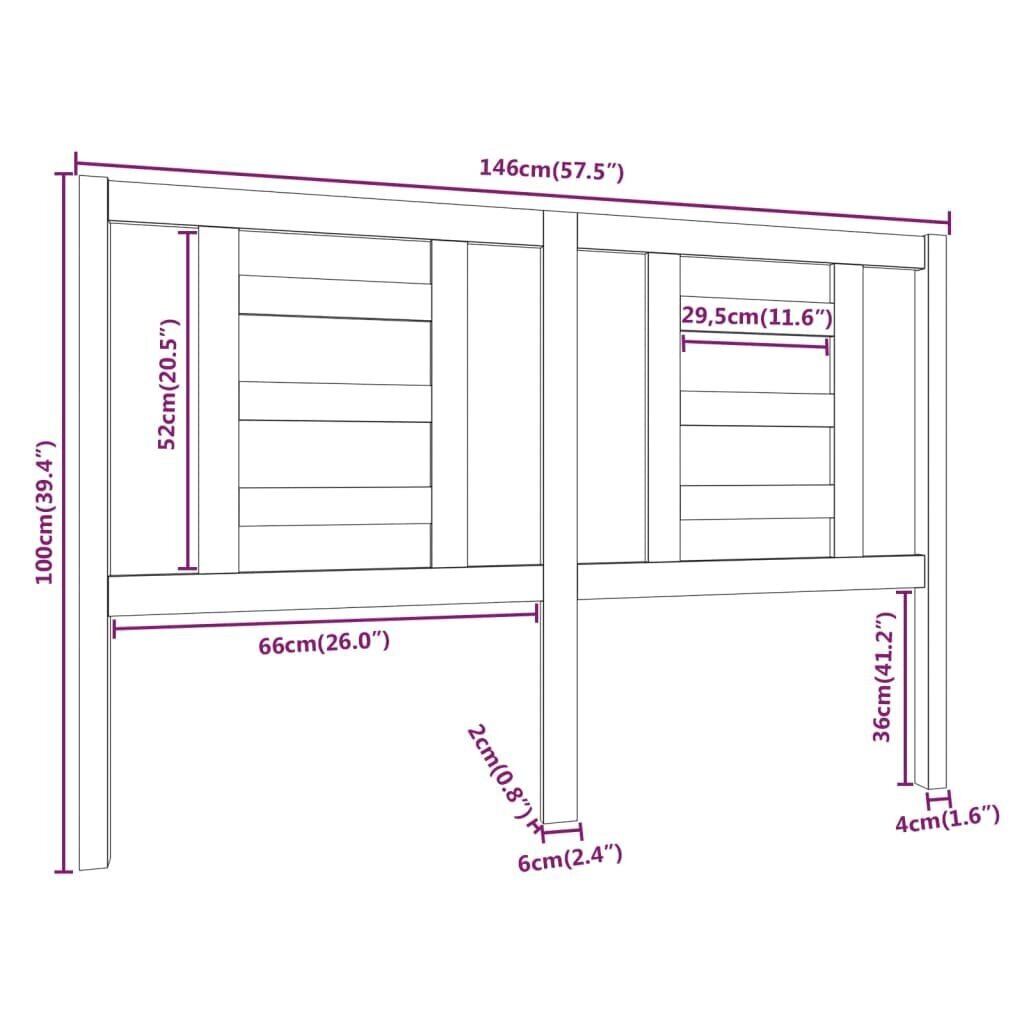 vidaXL voodipeats, must, 146 x 4 x 100 cm, männipuit hind ja info | Voodid | kaup24.ee