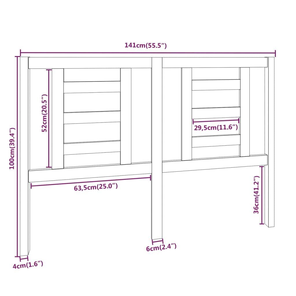 vidaXL voodipeats, must, 141 x 4 x 100 cm, männipuit hind ja info | Voodid | kaup24.ee