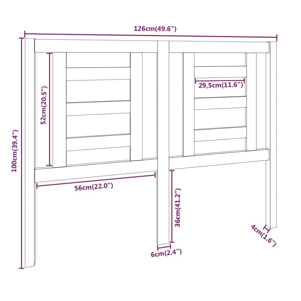 vidaXL voodipeats, hall, 126 x 4 x 100 cm, männipuit hind ja info | Voodid | kaup24.ee