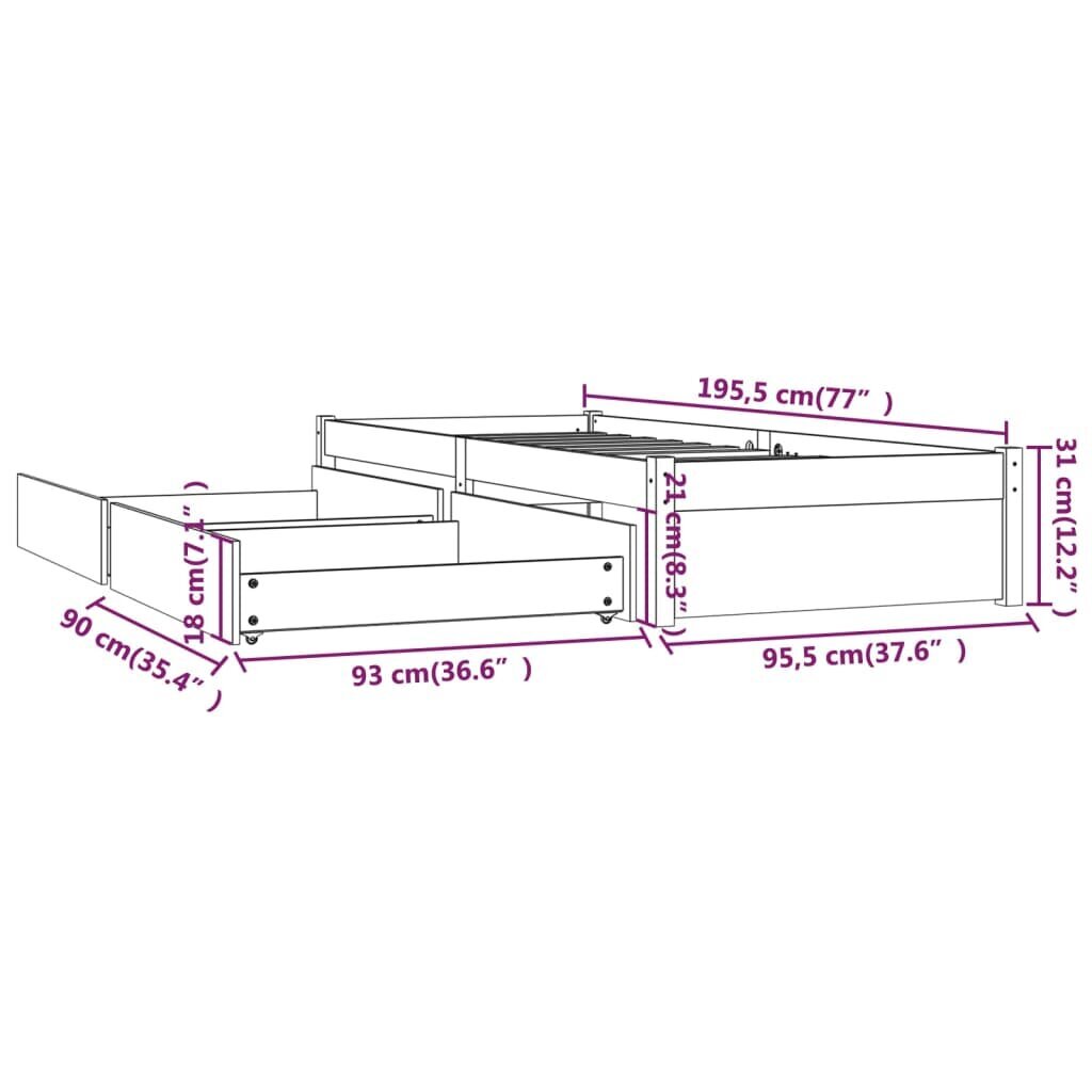 Voodiraam sahtlitega, must, 90 x 190 cm hind ja info | Voodid | kaup24.ee