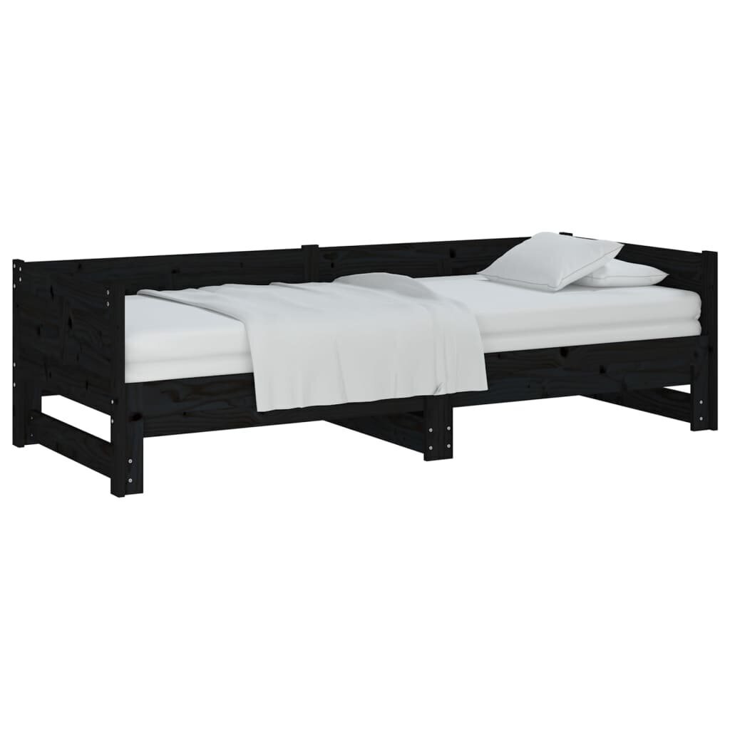 Väljatõmmatav voodi, must, 2x(80x200)cm, täispuit männipuit hind ja info | Voodid | kaup24.ee