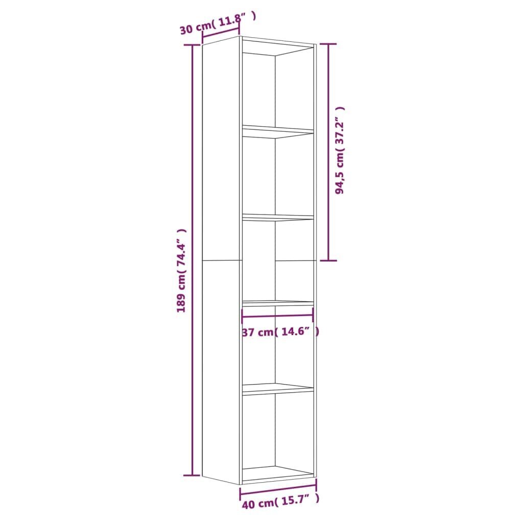 vidaXL raamatukapp, suitsutatud tamm, 40 x 30 x 189 cm, tehispuit цена и информация | Riiulid | kaup24.ee