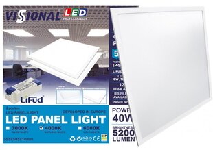 VISIONAL Professional+ LED paneelid (2 tk pakendis) 40W / 5200Lm / LIFUD draiver kaasas / OSRAM LED kiibid / MITTE FLICKER / IP44 / IK07 / PF≥0.96 / CRI>80 / PMAA 3mm klaas / 120° / IES Files / 595 x 595 mm / 1 TÜKI HIND hind ja info | Süvistatavad ja LED valgustid | kaup24.ee