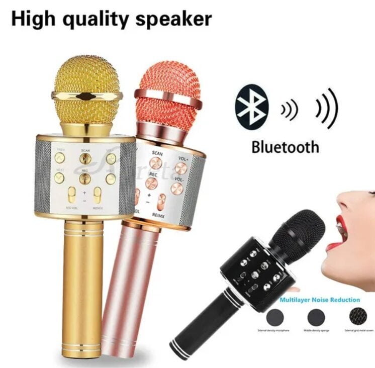 WS-858 juhtmevaba karaoke mikrofon- Bluetooth käsikõlar, kuldne цена и информация | Mikrofonid | kaup24.ee