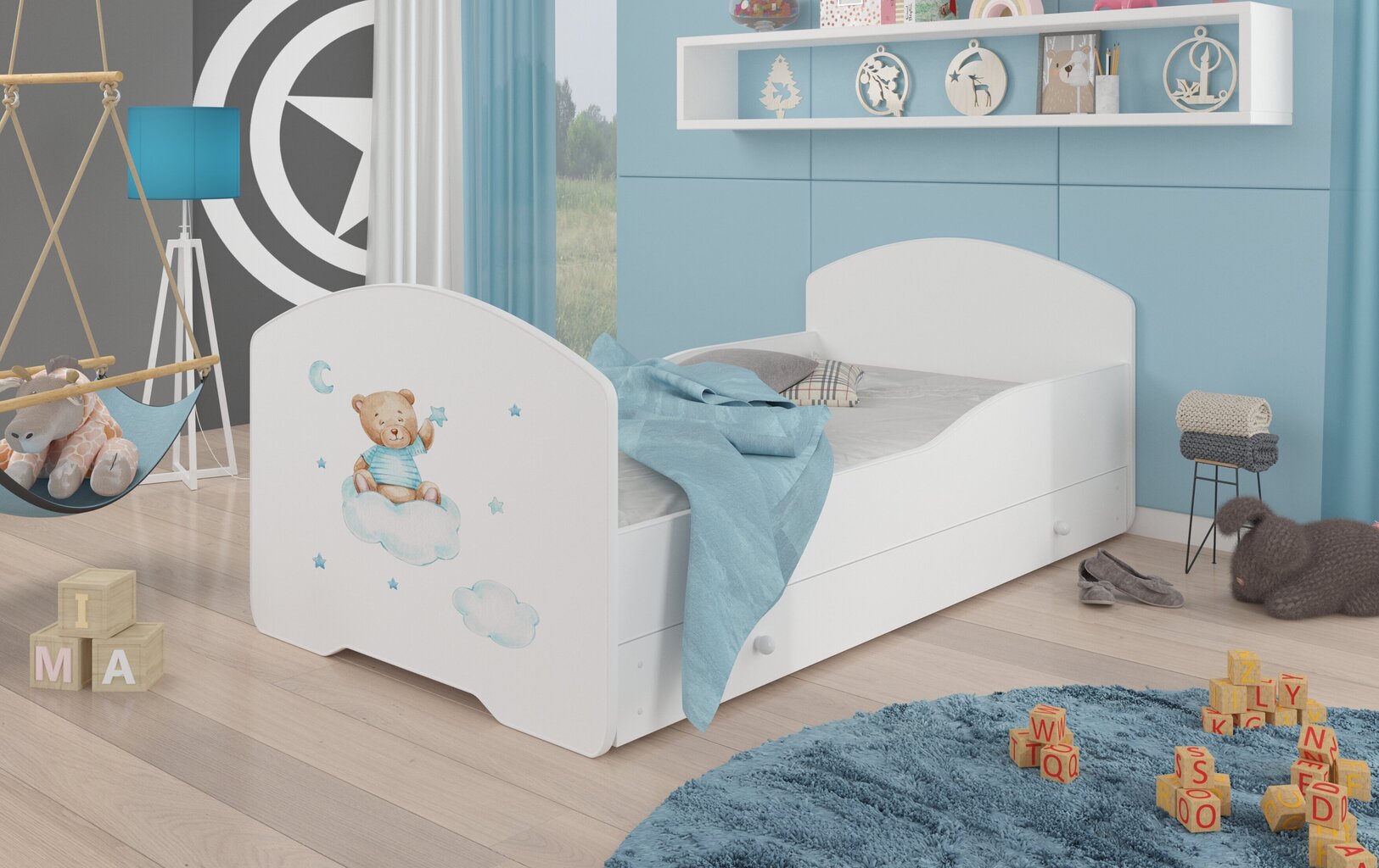 Lastevoodi Pepe Teddy Bear and Cloud 160x80cm + madrats + sahtel hind ja info | Lastevoodid | kaup24.ee