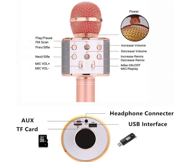 WS-858 juhtmevaba karaoke mikrofon-Bluetooth ​​käeshoitav kõlar, roosa kuldne hind ja info | Mikrofonid | kaup24.ee