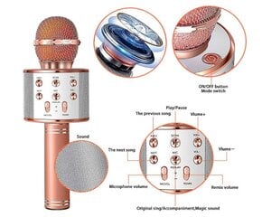 WS-858 juhtmevaba karaoke mikrofon-Bluetooth ​​käeshoitav kõlar, roosa kuldne цена и информация | Микрофоны | kaup24.ee