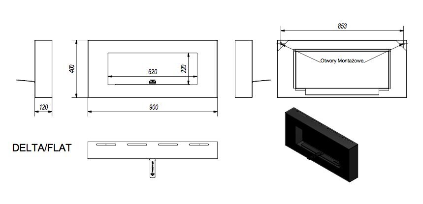 Biokamin kaitseklaasiga Delta Flat hind ja info | Kaminad | kaup24.ee