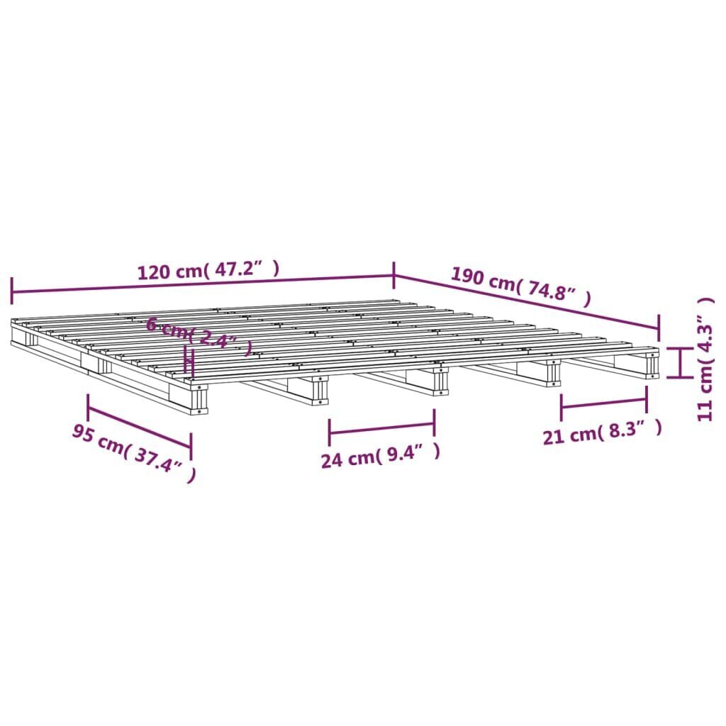 vidaXL voodiraam, 120 x 190 cm, männipuit hind ja info | Voodid | kaup24.ee