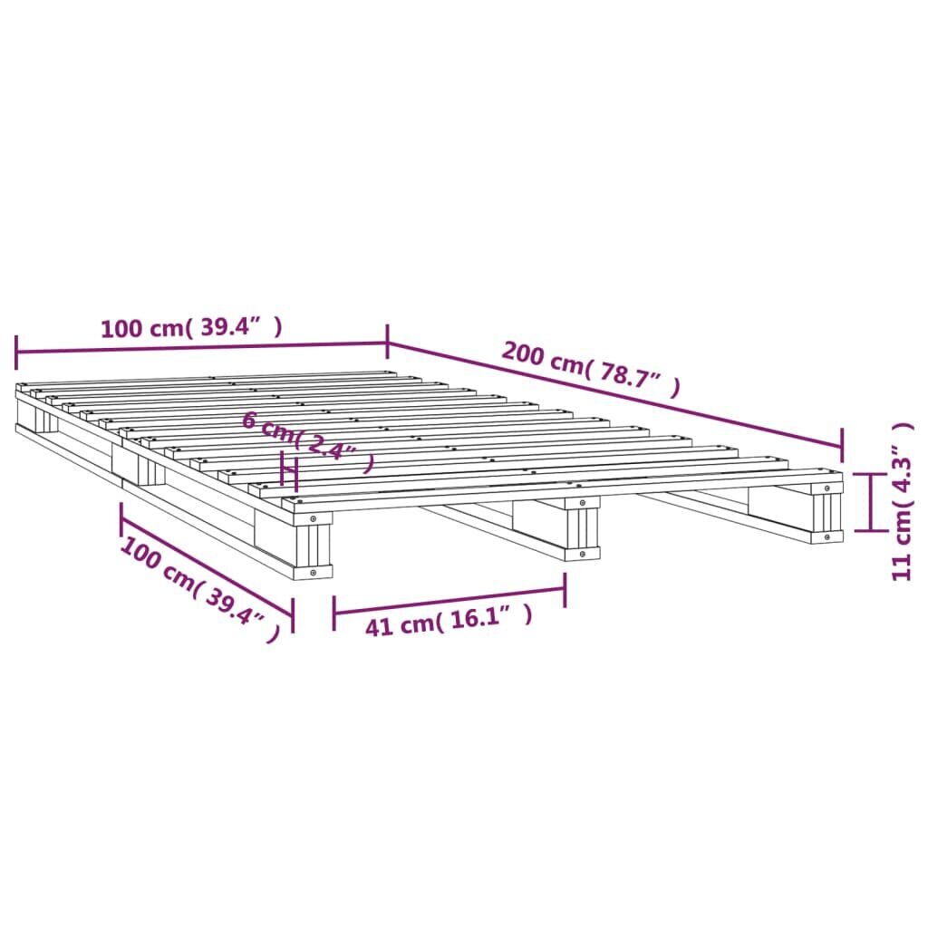 vidaXL voodiraam, 100 x 200 cm, männipuit цена и информация | Voodid | kaup24.ee