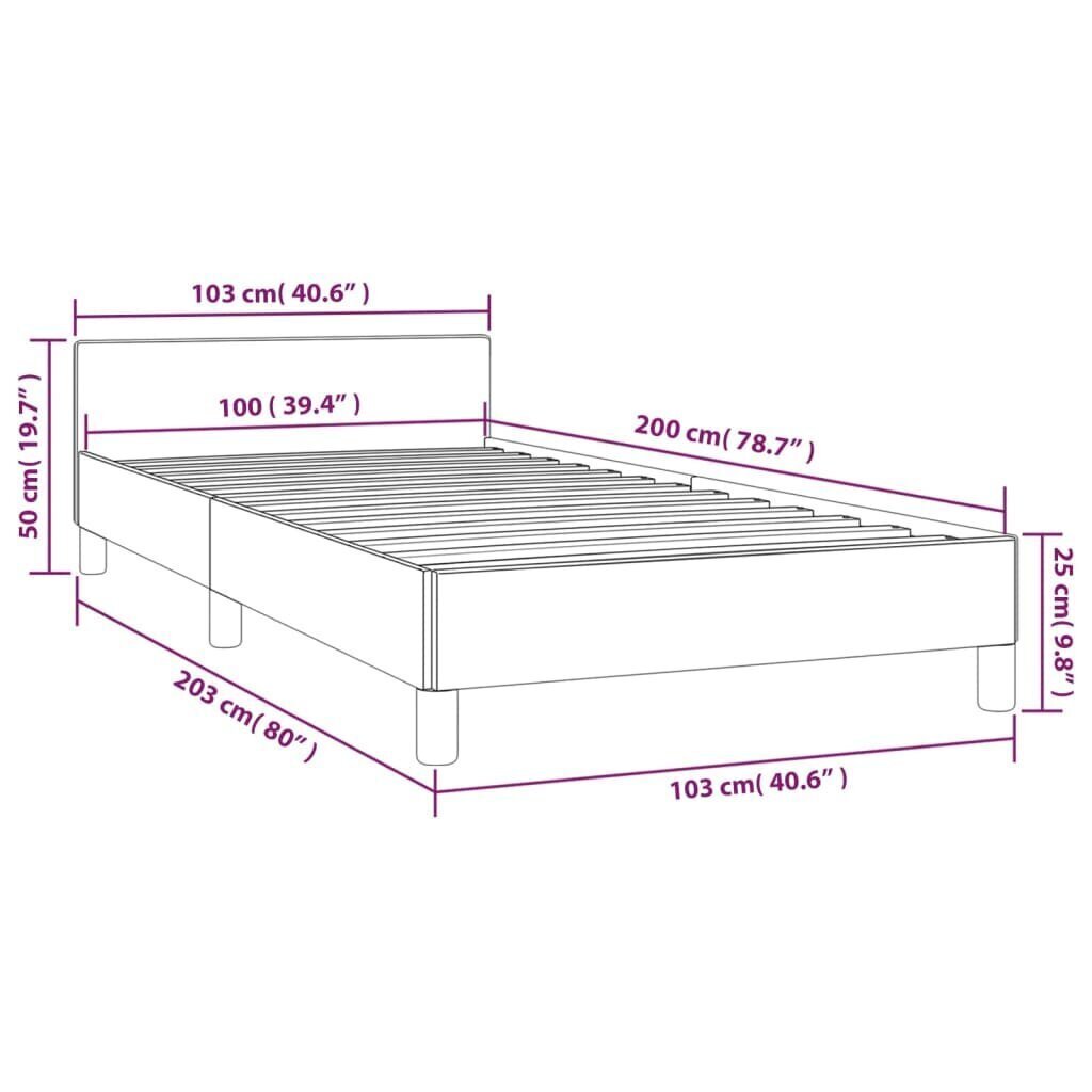 vidaXL voodiraam peatsiga, tumehall, 100x200 cm, kangas цена и информация | Voodid | kaup24.ee