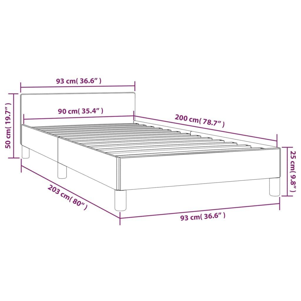 vidaXL voodiraam peatsiga, tumepruun, 90x200 cm, kangas цена и информация | Voodid | kaup24.ee