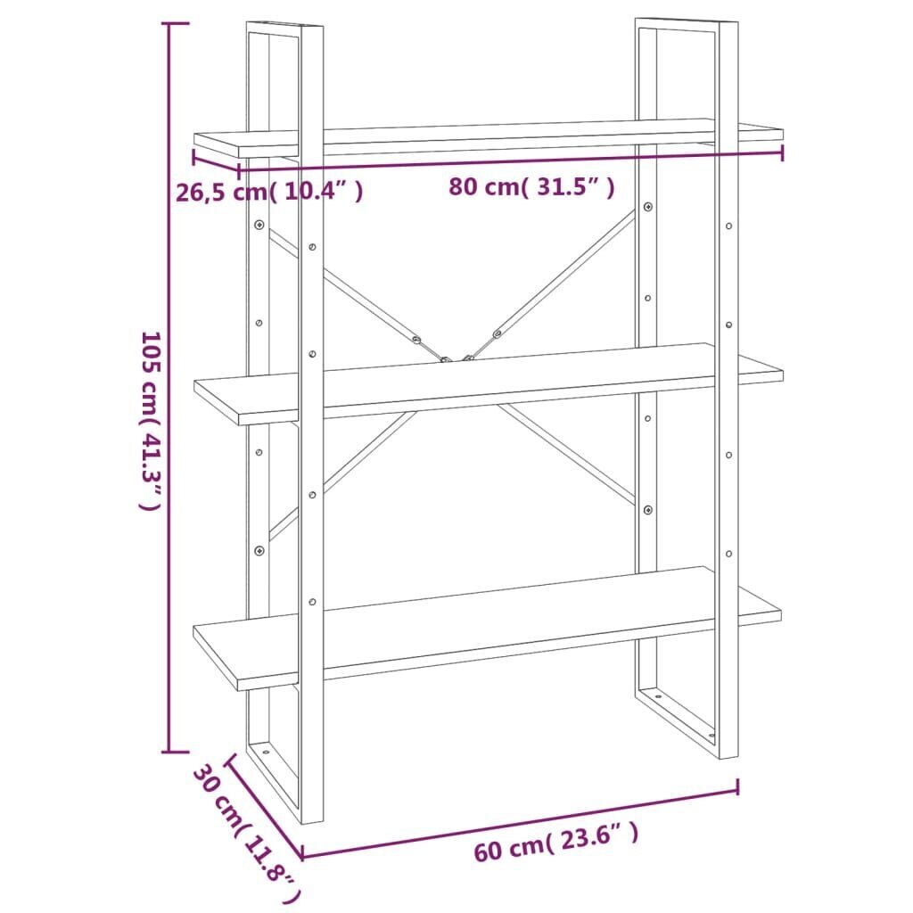 vidaXL raamatukapp, pruun tamm, 80 x 30 x 105 cm, tehispuit hind ja info | Riiulid | kaup24.ee