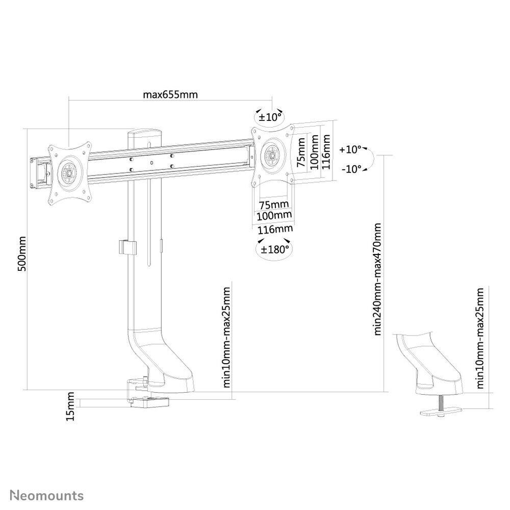 Neomounts fpma-d860dblack, Vesa 100, 10-27" hind ja info | Monitori hoidjad | kaup24.ee