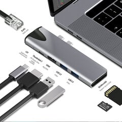 USB-C-хаб Multi-port 4K + RJ45 + SD-считыватель 7 в 1 цена и информация | Адаптеры и USB-hub | kaup24.ee