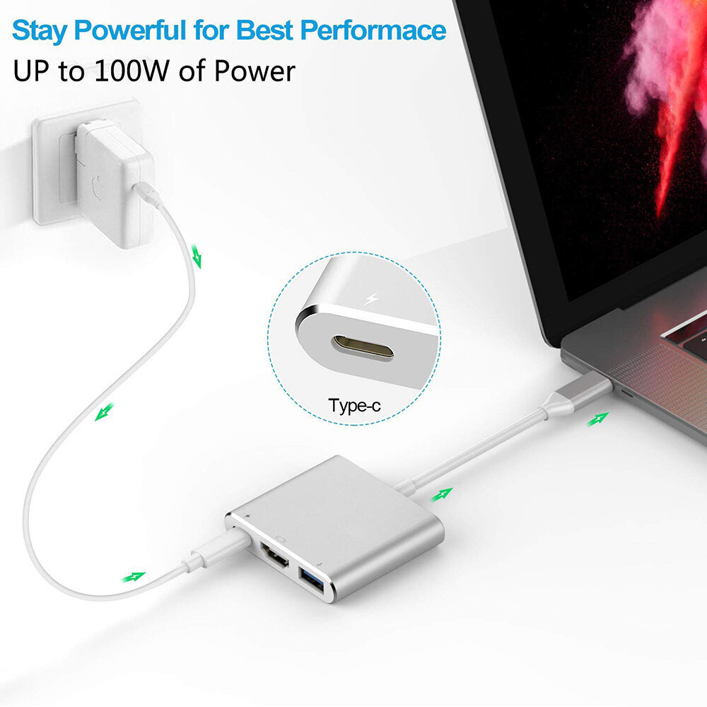 Adapter 3in1 USB-C 4K HDMI Multiport – Hõbe цена и информация | USB jagajad, adapterid | kaup24.ee