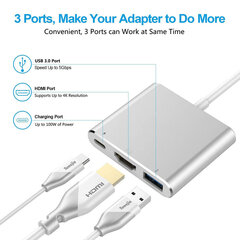 3 в 1 Адаптер USB-C Digital AV Multiport — Серебряный цена и информация | Адаптер Aten Video Splitter 2 port 450MHz | kaup24.ee