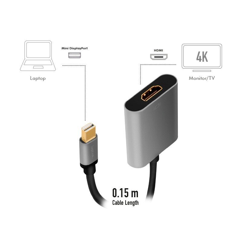 Mini DisplayPort to HDMI adapter, 4K, alu, 0.15m цена и информация | USB jagajad, adapterid | kaup24.ee