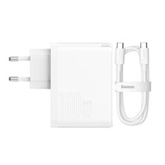 Baseus GaN5 Pro USB-C + USB wall charger, 100 Вт  + 1 м cable (white) цена и информация | Зарядные устройства для телефонов | kaup24.ee