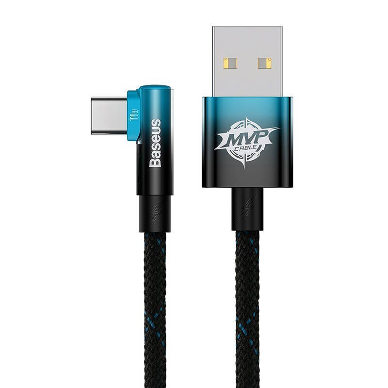 Baseus Elbow USB to USB-C 100W 2m angled cable (black-blue) hind ja info | Mobiiltelefonide kaablid | kaup24.ee