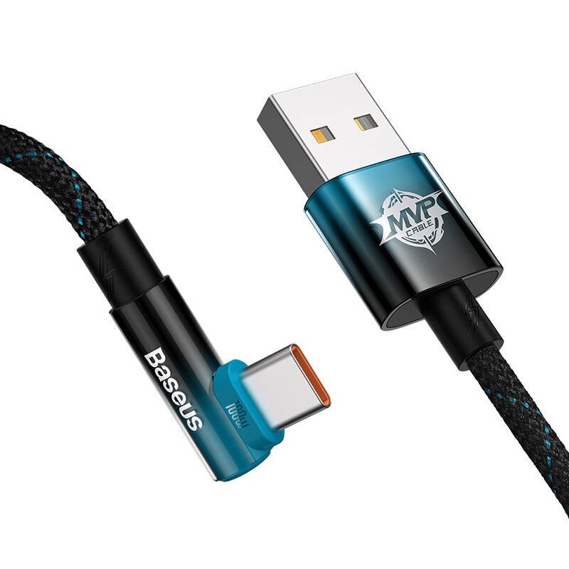 Baseus Elbow USB to USB-C 100W 2m angled cable (black-blue) hind ja info | Mobiiltelefonide kaablid | kaup24.ee