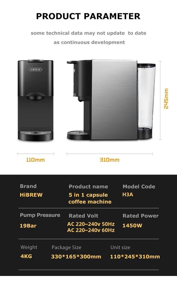 HiBrew H3A 4-in-1 hind ja info | Kohvimasinad | kaup24.ee