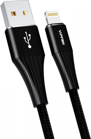 Vipfan A01 USB to Lightning cable, 3A, 1.2m, braided (black). цена и информация | Kaablid ja juhtmed | kaup24.ee