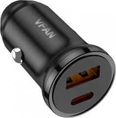 Vipfan C03 car charger, USB + USB-C, 20 Вт, PD + QC 3.0 (black) цена и информация | Зарядные устройства для телефонов | kaup24.ee