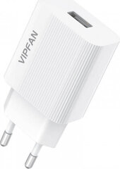 Vipfan E01 network charger, 1x USB, 2.4A + Lightning cable (white) hind ja info | Mobiiltelefonide laadijad | kaup24.ee