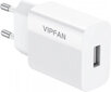 Vipfan E01 network charger, 1x USB, 2.4A + Lightning cable (white) hind ja info | Mobiiltelefonide laadijad | kaup24.ee