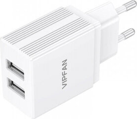 Vipfan E02 wall charger, 2x USB, 2.1A (white) hind ja info | Vipfan Mobiiltelefonid, foto-, videokaamerad | kaup24.ee