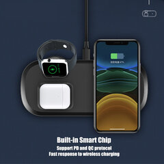 Зарядная док-станция Trio Qi для iPhone, Apple Watch и AirPods — Чёрная цена и информация | Зарядные устройства для телефонов | kaup24.ee