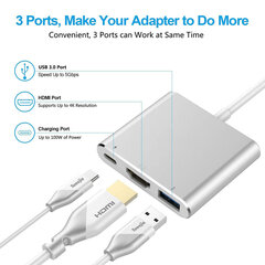 Adapter 3in1 USB-C 4K HDMI Multiport – Roosa Kuld цена и информация | Адаптеры и USB-hub | kaup24.ee