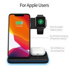Laadimisdokk Qi iPhone + Apple Watch + AirPods 3in1 (15W) – Must цена и информация | Зарядные устройства для телефонов | kaup24.ee