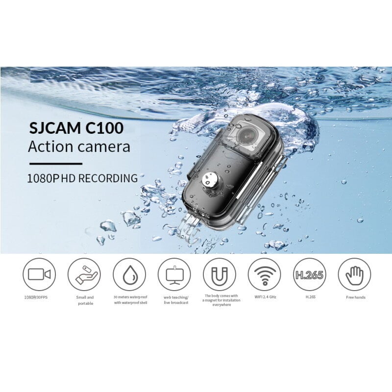 SJCam C100 Mini HD Action Thumb Veekindel 30 m kaamera Magnetkorpuse Wi-Fi reaalajas režiim Kollane цена и информация | Seikluskaamerad | kaup24.ee