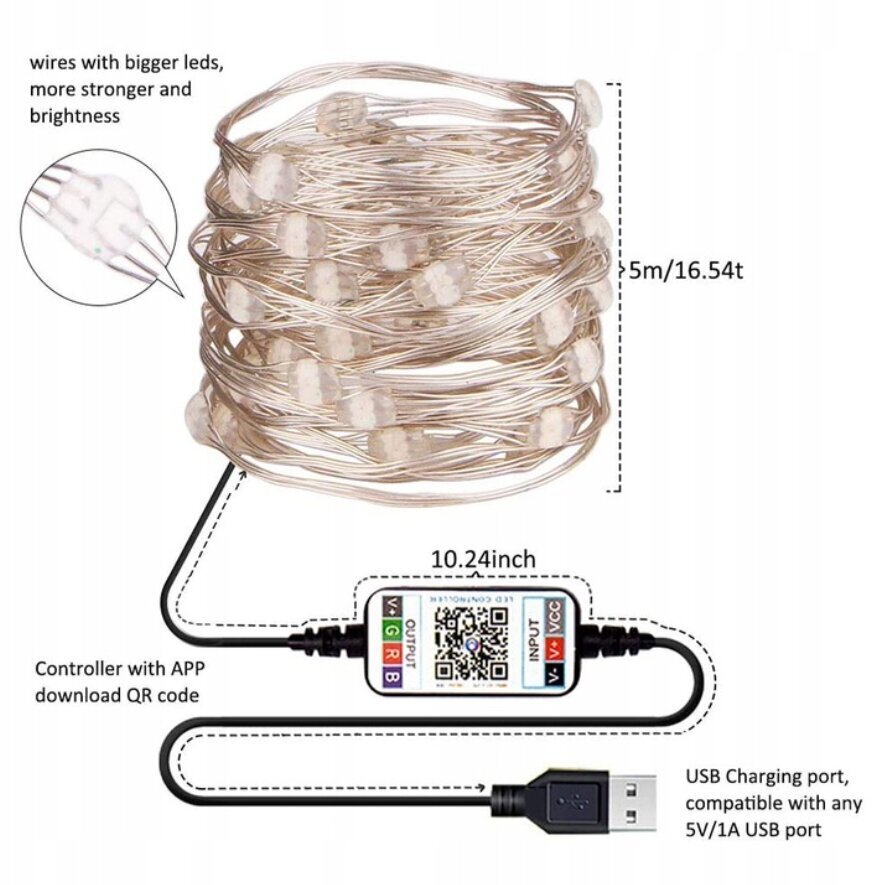 Dekoratiivne LED valguskett 10M 100 LED + Bluetooth, RGB hind ja info | Jõulutuled | kaup24.ee